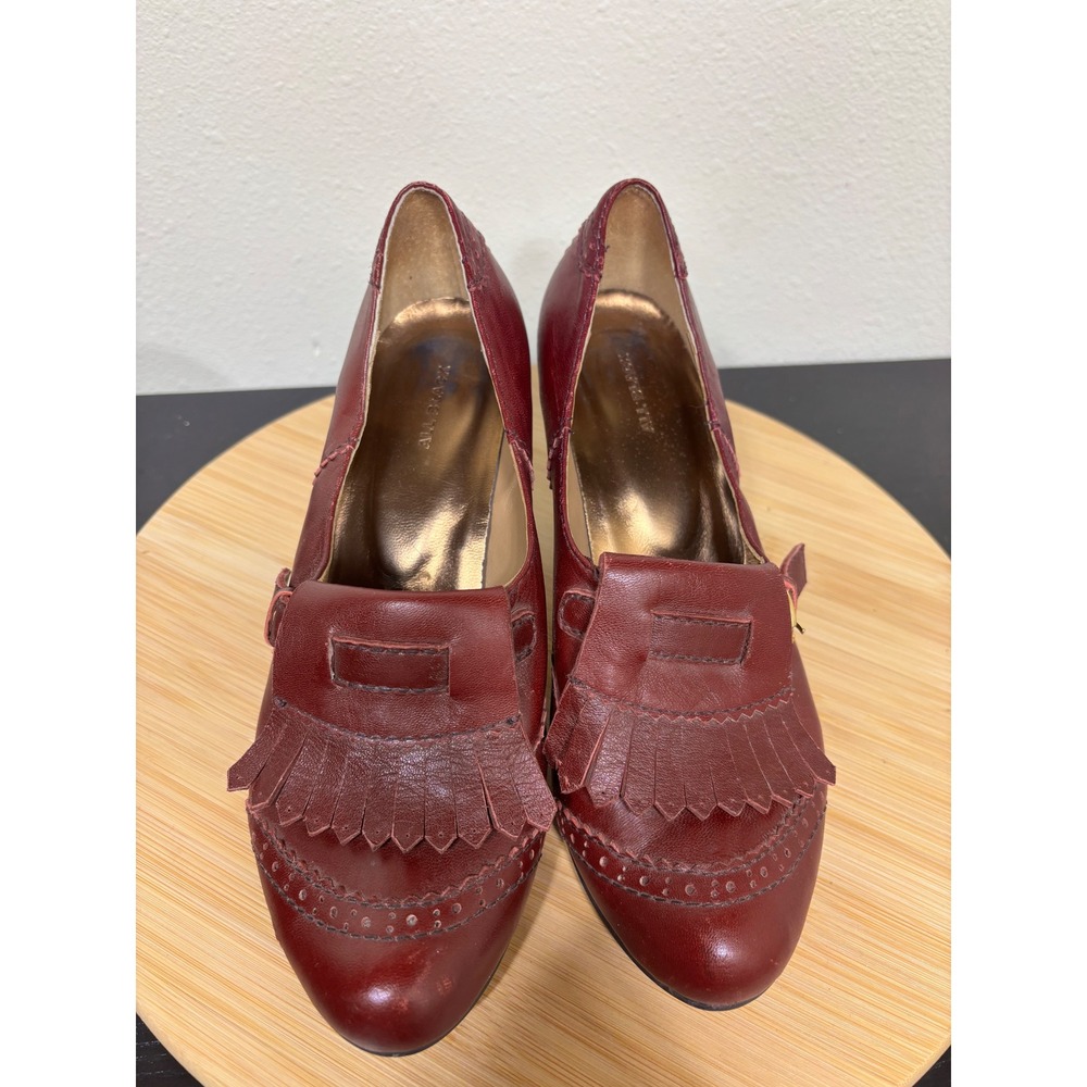 All Black Kiltie Loafer Pumps 38.5 Burgundy Leather Brogue‎ Buckle Heels 7.5-8 - Picture 2 of 15